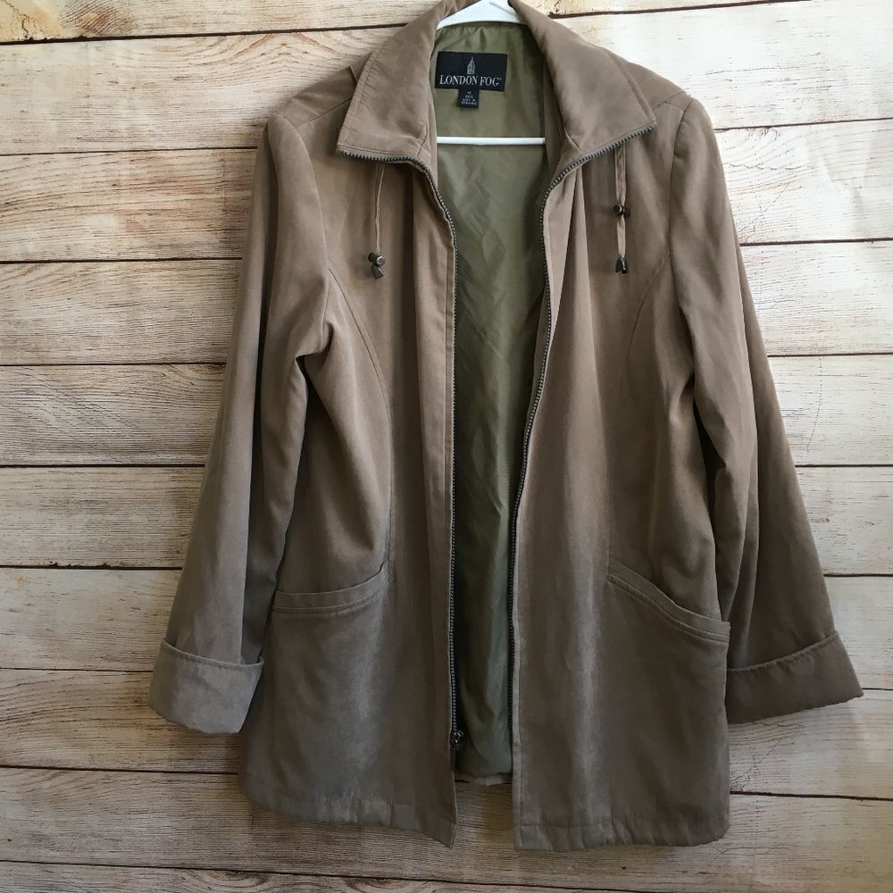 LONDON FOG FAUX SUEDE HOODED JACKET